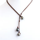 Half Braided Leather with 2 Tahitian Pearls and Pave Diamond Ball