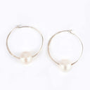Hammered Silver Hoops with Large Drilled White Fresh Water Pearl