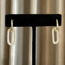 Gold Oval Hoop with Hanging Rectangle Pave Diamond