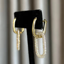 Gold Oval Hoop with Hanging Rectangle Pave Diamond