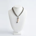 Ivory Horn with Diamond Top on 3 Strand Sterling Silver Chain. Can be worn short or long.