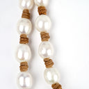 Long Fresh Water Pearl Necklace on Tan Leather Cord