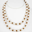 Long Fresh Water Pearl Necklace on Tan Leather Cord