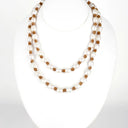 Long Fresh Water Pearl Necklace on Tan Leather Cord