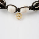 Macramé Brown and White Bone Beads with Gold Peace Charm
