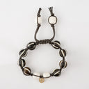 Macramé Brown and White Bone Beads with Gold Peace Charm