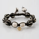 Macramé Brown and White Bone Beads with Gold Peace Charm