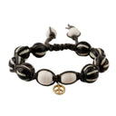 Macramé Brown and White Bone Beads with Gold Peace Charm