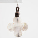 Mother of Pearl Clover Earrings with Brown Leather