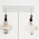 Mother of Pearl Clover Earrings with Brown Leather