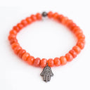 Orange Agate roundels with Diamond Hamsa Charm
