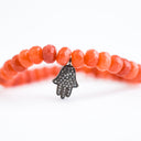 Orange Agate roundels with Diamond Hamsa Charm