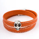 Orange Leather Wrap Bracelet with Silver Skull