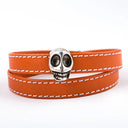Orange Leather Wrap Bracelet with Silver Skull
