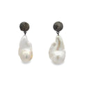 Pave Diamond and Baroque Pearl Earrings