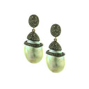 Pave Diamond Baroque Pearl Earrings