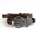 Pave Diamond Buckle on Brown Stitched Leather