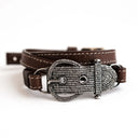 Pave Diamond Buckle on Brown Stitched Leather