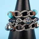 Pave Diamond Links with Turquoise Beads on Tan Leather Cord