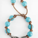 Pave Diamond Links with Turquoise Beads on Tan Leather Cord