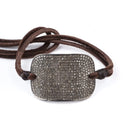 Pave Diamond Plate on Brown Leather Cord