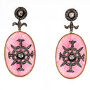 Pink Onyx and Diamond Oval Earrings