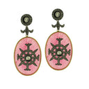 Pink Onyx and Diamond Oval Earrings