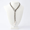 Pyrite Lariat with Hanging Baroque Pearls