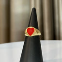 Gold Pinky Ring with Red Enamel Heart