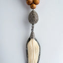 Sandalwood Necklace with Pave Diamond and Ivory Feather