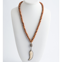 Sandalwood Necklace with Pave Diamond and Ivory Feather