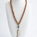 Sandalwood Necklace with Pave Diamond and Ivory Feather