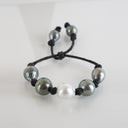 South Sea and Tahitian Pearls on Black Leather Cord with adjustable sliding closure