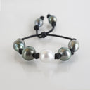 South Sea and Tahitian Pearls on Black Leather Cord with adjustable sliding closure
