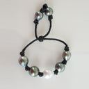 South Sea and Tahitian Pearls on Black Leather Cord with adjustable sliding closure