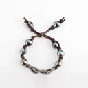 Tahitian Pearls and Diamond Links on Brown Leather Cord
