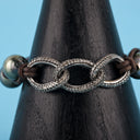 Tahitian Pearls and Diamond Links on Brown Leather Cord