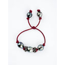 Tahitian Pearls with Diamond roundels on Red Leather Cord