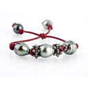 Tahitian Pearls with Diamond roundels on Red Leather Cord