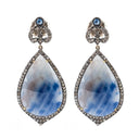 Teardrop Sapphire and Diamond Earrings with Crown Diamond Tops