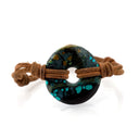 Turquoise disc on Leather Cord with Pearl button closure