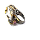 Two Tone Silver and Gold Baroque Pearl Ring with Gemstones