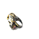 Two Tone Silver and Gold Baroque Pearl Ring with Gemstones