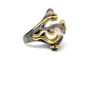 Two Tone Silver and Gold Baroque Pearl Ring with Gemstones