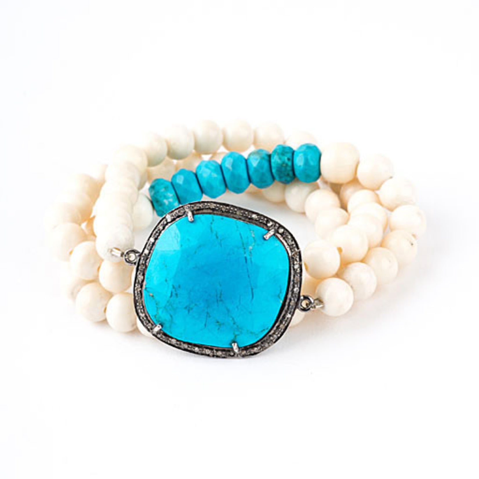 White Bone wrap with Round Pave Diamond & Turquoise Pendant – Mina ...