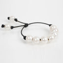 White Fresh Water Pearls on Black Leather Cord