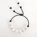 White Fresh Water Pearls on Black Leather Cord