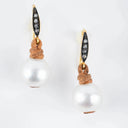 White South Sea Pearls with Leather & Diamond Ear Wires