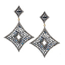 Wide Diamond Shaped Moonstone and Diamond Earrings