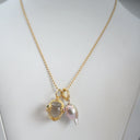 Pave Diamond Clear Globe with Gemstones & Pink Baroque Pearl on Gold Ball Chain Necklace